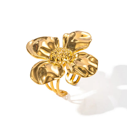 Simple Style Classic Style Flower 304 Stainless Steel 18K Gold Plated Rings In Bulk