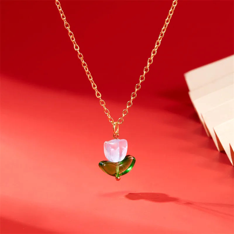 Simple Style Classic Style Flower Alloy Resin Plating Gold Plated Women'S Pendant Necklace