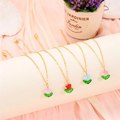 Simple Style Classic Style Flower Alloy Resin Plating Gold Plated Women'S Pendant Necklace