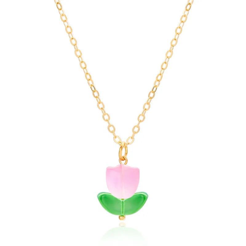 Simple Style Classic Style Flower Alloy Resin Plating Gold Plated Women'S Pendant Necklace