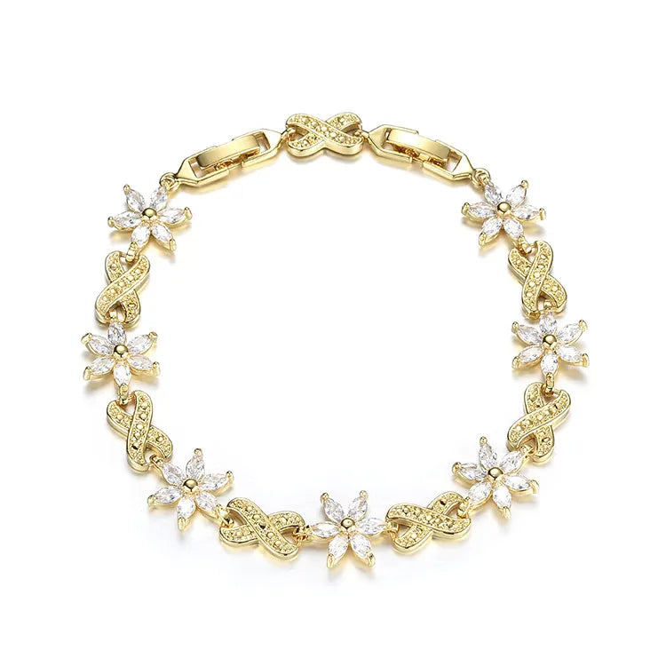 Simple Style Classic Style Flower Brass Inlay Zircon Bracelets