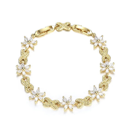 Simple Style Classic Style Flower Brass Inlay Zircon Bracelets