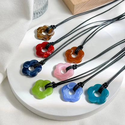 Simple Style Classic Style Flower Pu Leather Plastic Resin Wholesale Pendant Necklace