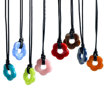 Simple Style Classic Style Flower Pu Leather Plastic Resin Wholesale Pendant Necklace