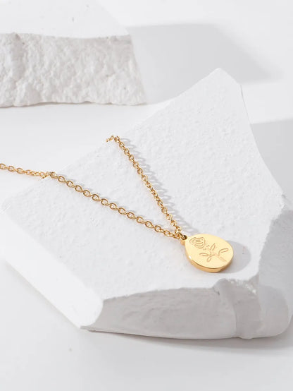 Simple Style Classic Style Flower Stainless Steel Plating 18k Gold Plated Pendant Necklace