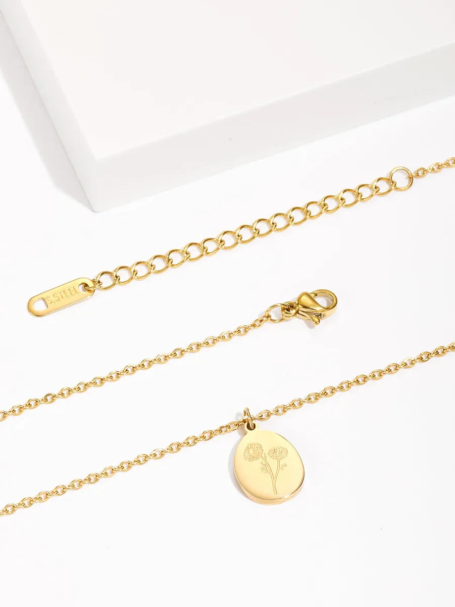 Simple Style Classic Style Flower Stainless Steel Plating 18k Gold Plated Pendant Necklace