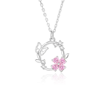 Simple Style Classic Style Flower Wreath Butterfly Sterling Silver Inlay Zircon Pendant Necklace