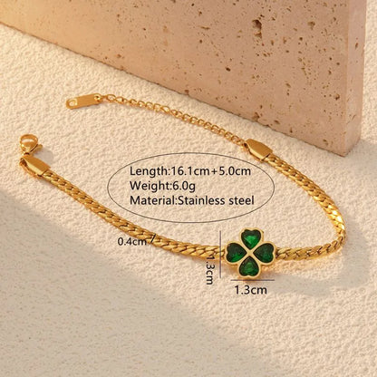 Simple Style Classic Style Four Leaf Clover Heart Shape 304 Stainless Steel 18K Gold Plated Artificial Rhinestones Bracelets In Bulk