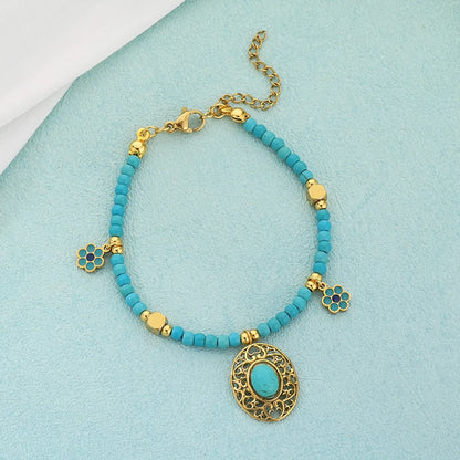 Simple Style Classic Style Geometric Flower Dragonfly 304 Stainless Steel Artificial Crystal Seed Bead Beaded Inlay Turquoise 18K Gold Plated Women'S Bracelets Earrings Necklace