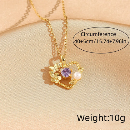 Simple Style Classic Style Geometric Oval Heart Shape Titanium Steel Plating Inlay Rhinestones Shell Zircon Gold Plated Pendant Necklace