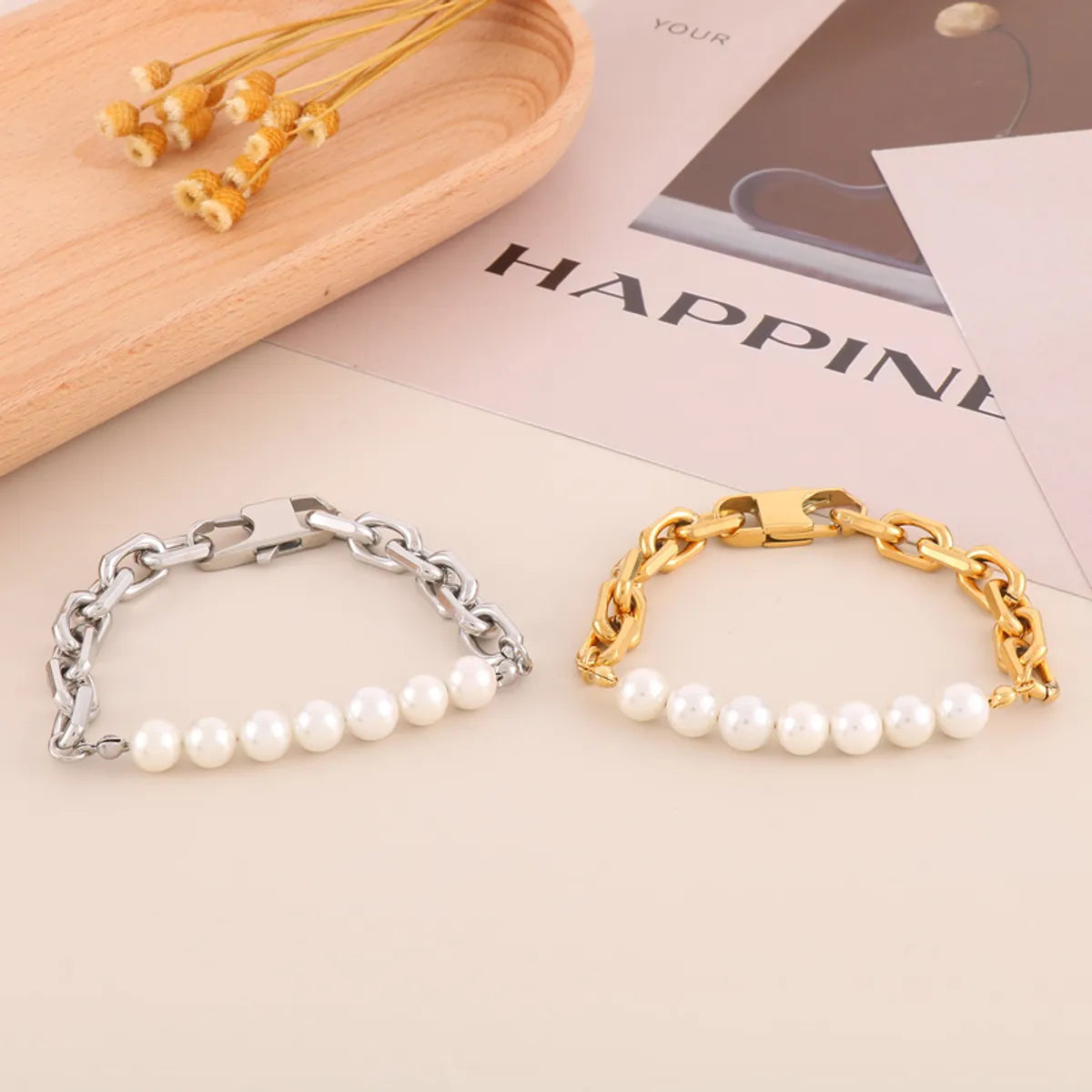 Simple Style Classic Style Geometric Stainless Steel Freshwater Pearl Bracelets In Bulk