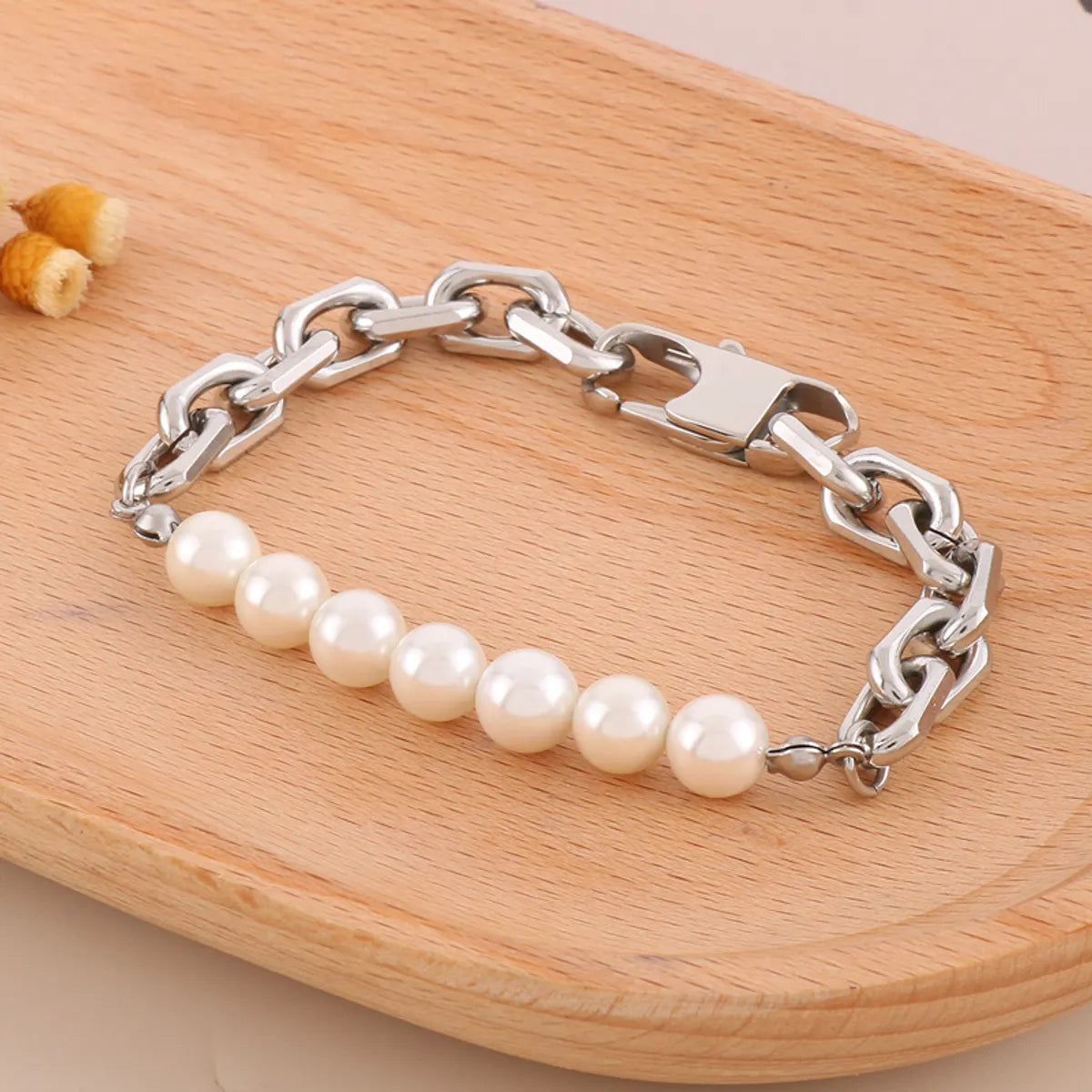 Simple Style Classic Style Geometric Stainless Steel Freshwater Pearl Bracelets In Bulk