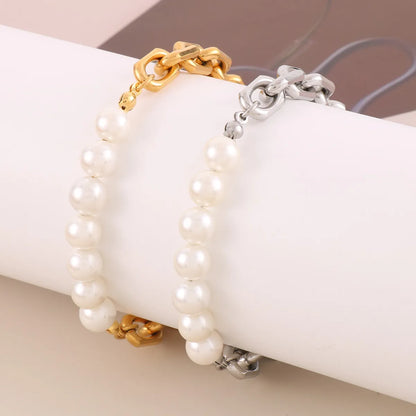 Simple Style Classic Style Geometric Stainless Steel Freshwater Pearl Bracelets In Bulk