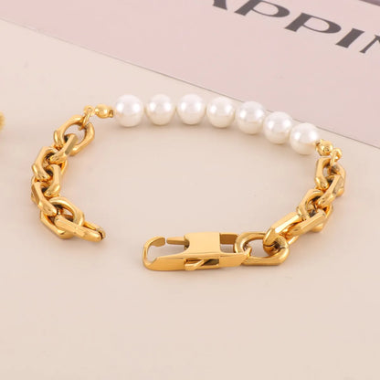 Simple Style Classic Style Geometric Stainless Steel Freshwater Pearl Bracelets In Bulk