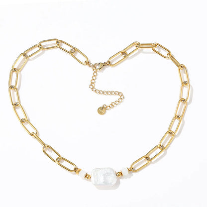 Simple Style Classic Style Geometric Stainless Steel Freshwater Pearl Plating 18k Gold Plated Necklace