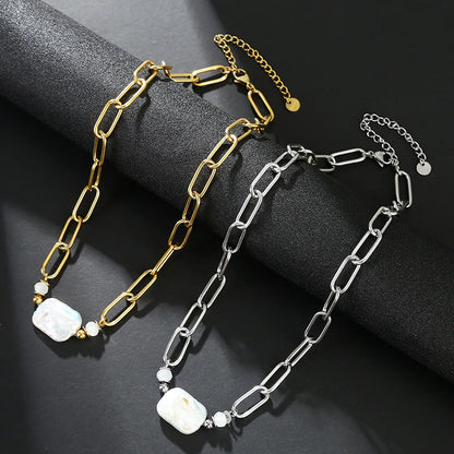 Simple Style Classic Style Geometric Stainless Steel Freshwater Pearl Plating 18k Gold Plated Necklace