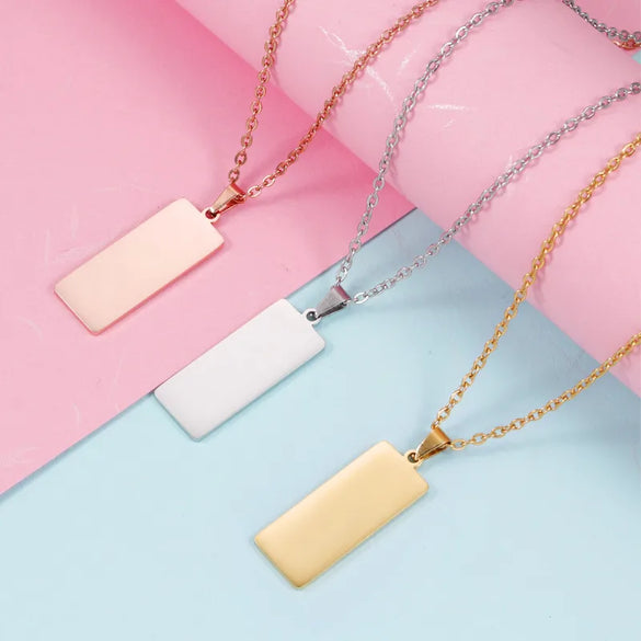 Wholesale Jewelry Simple Style Classic Style Geometric Customization Laser Engraving Stainless Steel 18K Gold Plated Pendant Necklace