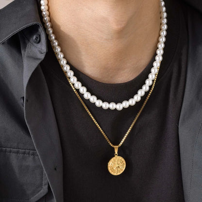 Simple Style Classic Style Geometric Stainless Steel Imitation Pearl Layered Plating 18k Gold Plated Men's Layered Necklaces