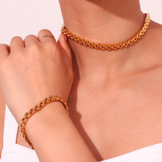 Simple Style Classic Style Geometric Stainless Steel Plating 18k Gold Plated Bracelets Necklace