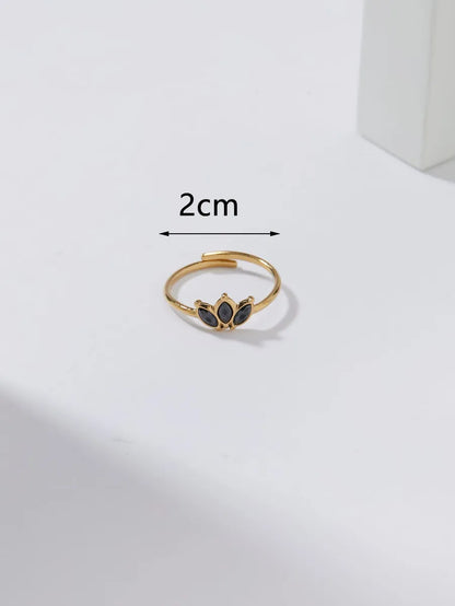 Simple Style Classic Style Geometric Stainless Steel Plating Inlay Obsidian 18k Gold Plated Adjustable Ring