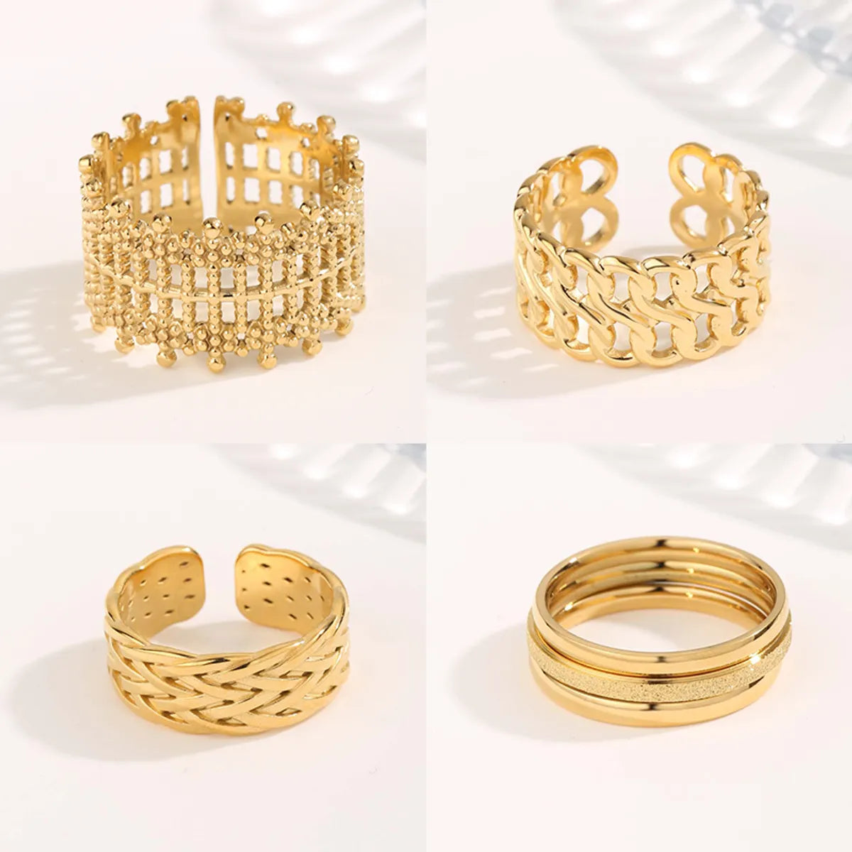 Simple Style Classic Style Geometric Titanium Steel Irregular Plating Hollow Out Gold Plated Open Rings