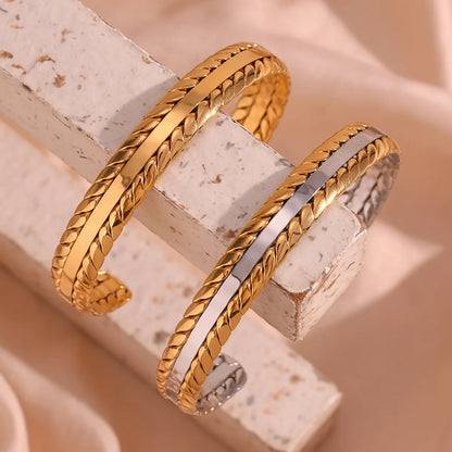 Simple Style Classic Style Grain Stainless Steel Plating 18k Gold Plated Bangle