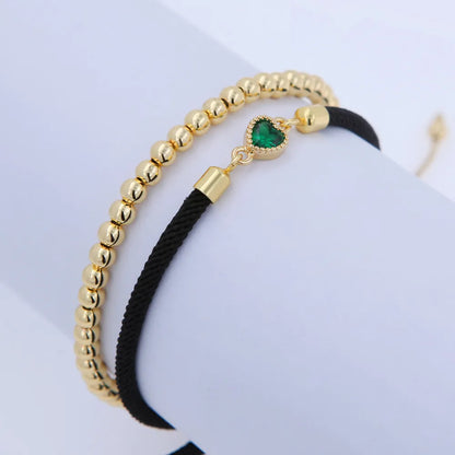 Simple Style Classic Style Heart Shape 18K Gold Plated Zircon Nylon Copper Wholesale Drawstring Bracelets