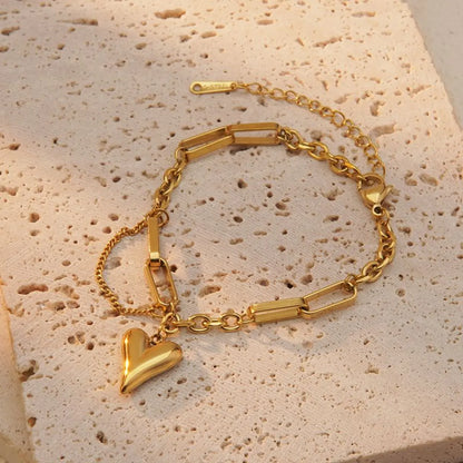 Simple Style Classic Style Heart Shape 304 Stainless Steel 18K Gold Plated Bracelets In Bulk