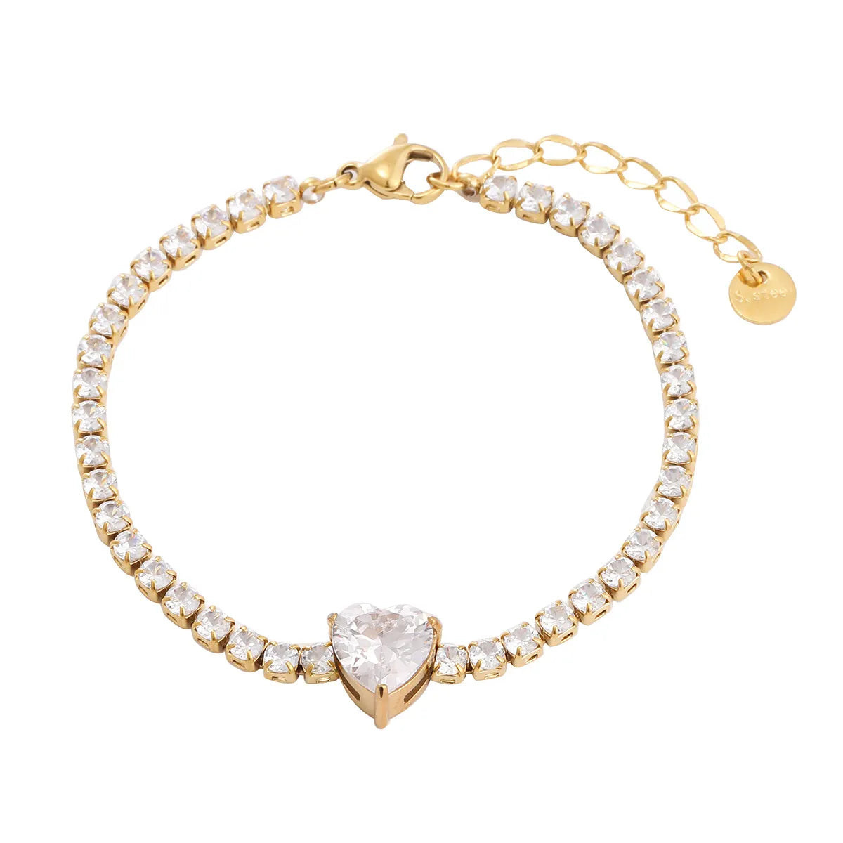 Simple Style Classic Style Heart Shape 304 Stainless Steel Rhinestones Bracelets In Bulk