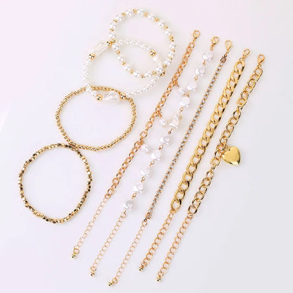 Simple Style Classic Style Heart Shape ABS Imitation Pearl Alloy Wholesale Bracelets