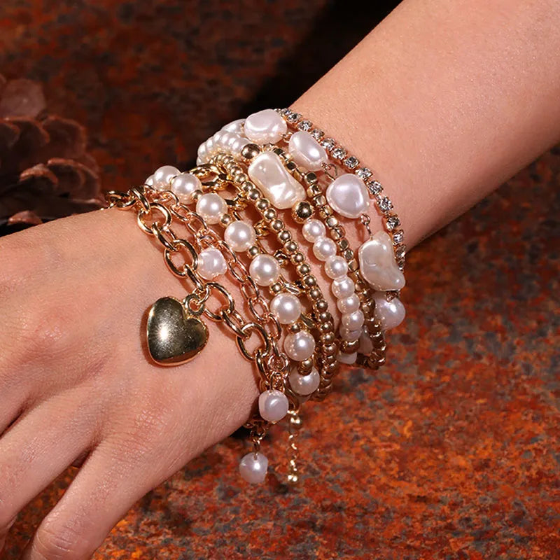 Simple Style Classic Style Heart Shape ABS Imitation Pearl Alloy Wholesale Bracelets