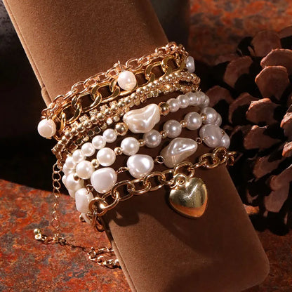 Simple Style Classic Style Heart Shape ABS Imitation Pearl Alloy Wholesale Bracelets