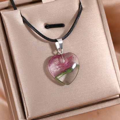 Simple Style Classic Style Heart Shape Alloy Glass Plating White Gold Plated Women's Pendant Necklace