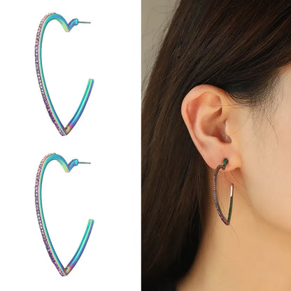 Simple Style Classic Style Heart Shape Alloy Inlay Rhinestones Women'S Earrings