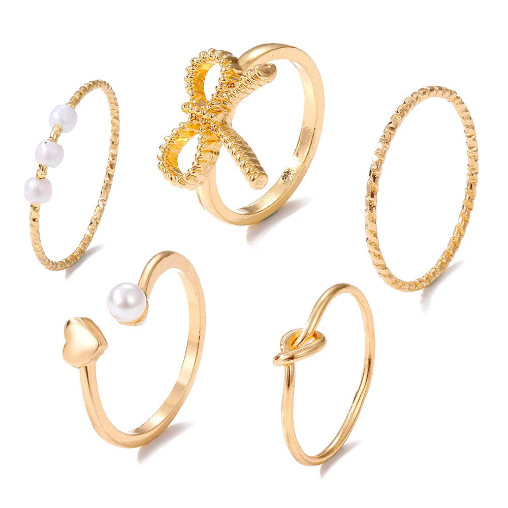 Simple Style Classic Style Heart Shape Bow Knot Alloy Plating Women'S Rings