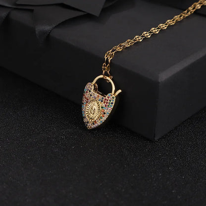 Simple Style Classic Style Heart Shape Copper Inlay Rhinestones Women'S Pendant Necklace