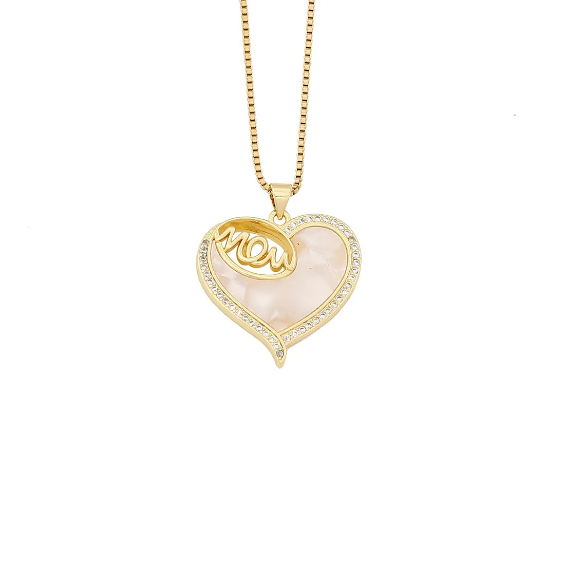 304 Stainless Steel Copper 18K Gold Plated Simple Style Classic Style Plating Heart Shape Zircon Pendant Necklace