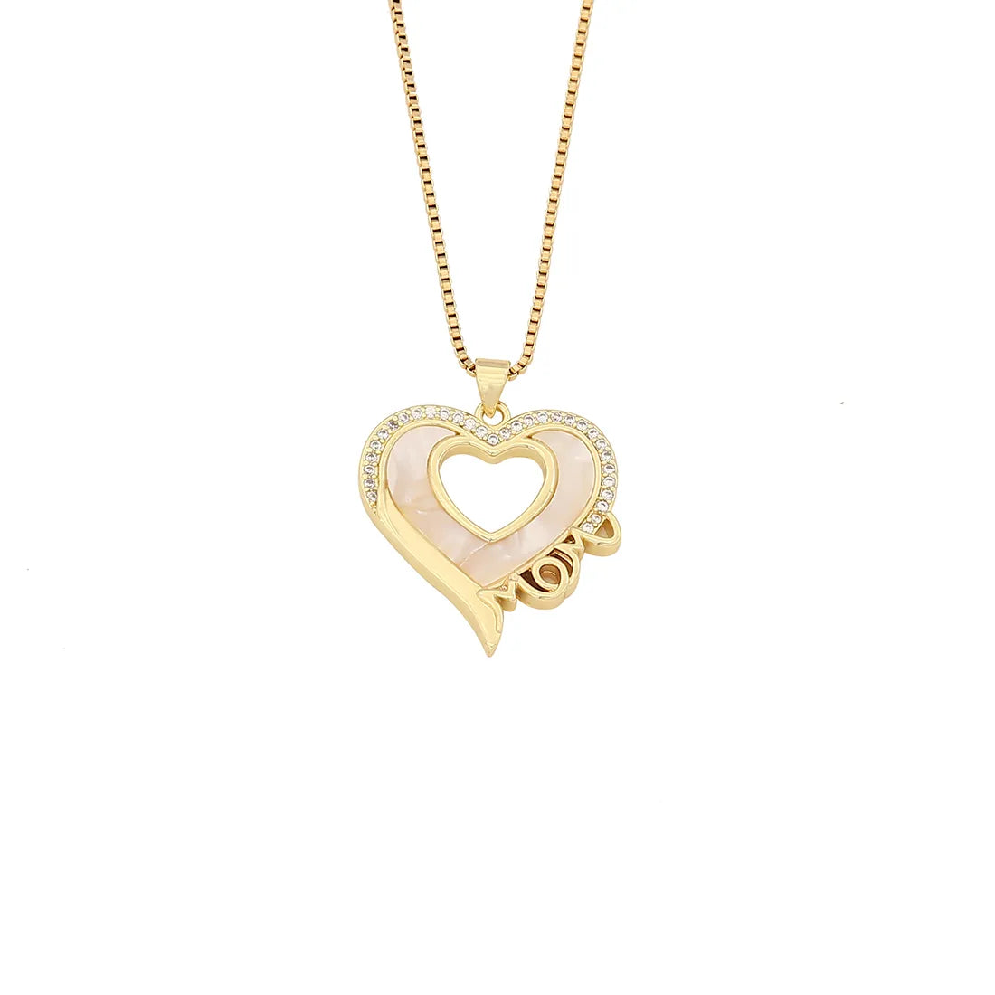 304 Stainless Steel Copper 18K Gold Plated Simple Style Classic Style Plating Heart Shape Zircon Pendant Necklace