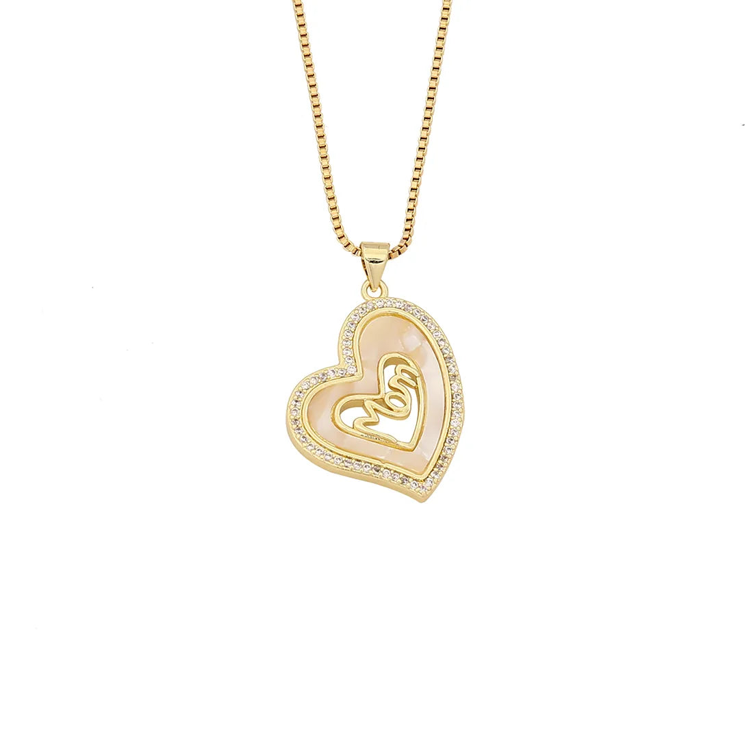 304 Stainless Steel Copper 18K Gold Plated Simple Style Classic Style Plating Heart Shape Zircon Pendant Necklace