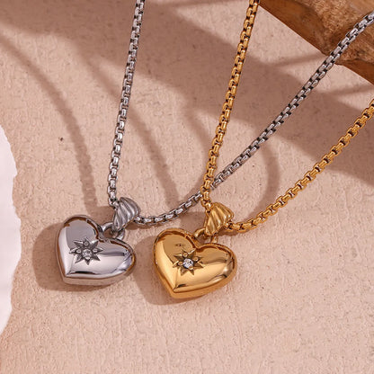 Simple Style Classic Style Heart Shape Stainless Steel Plating Inlay Zircon 18k Gold Plated Pendant Necklace