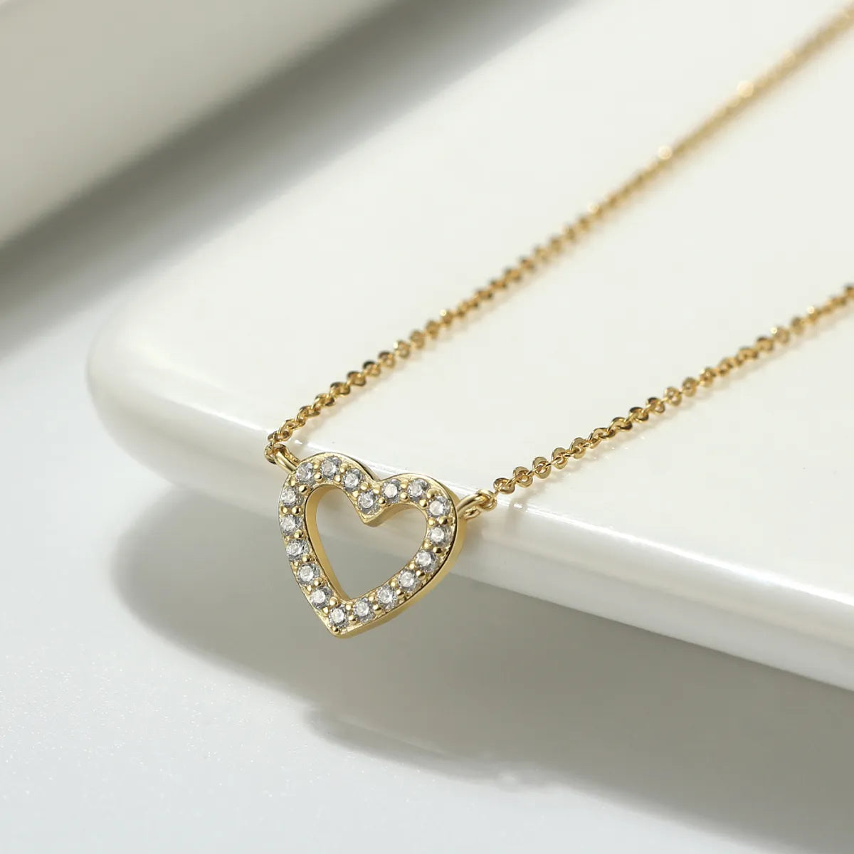 Simple Style Classic Style Heart Shape Sterling Silver 14k Gold Plated Rose Gold Plated White Gold Plated Zircon Pendant Necklace In Bulk