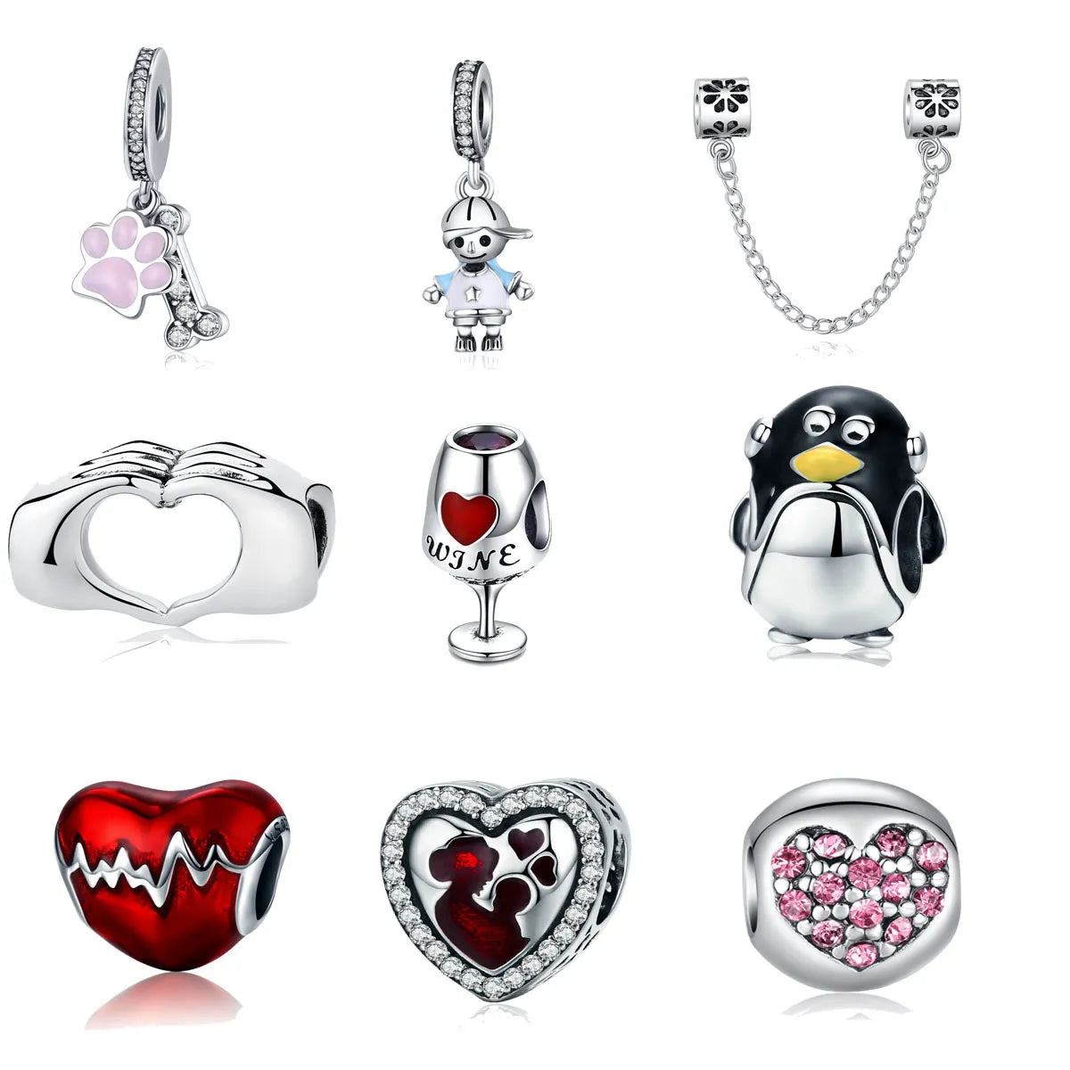 Simple Style Classic Style Heart Shape Sterling Silver Enamel Jewelry Accessories