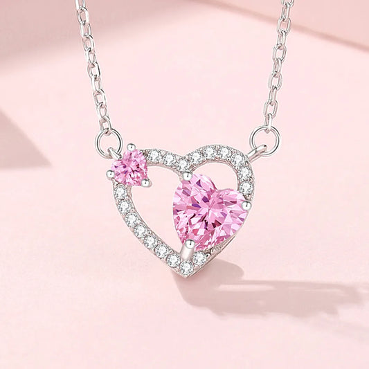 Simple Style Classic Style Heart Shape Sterling Silver Inlay Zircon Pendant Necklace