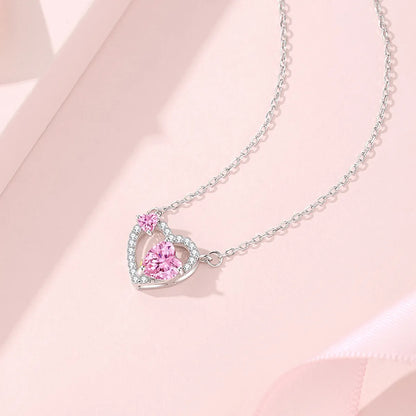 Simple Style Classic Style Heart Shape Sterling Silver Inlay Zircon Pendant Necklace