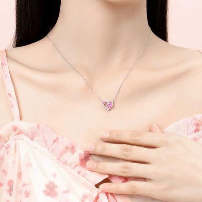 Simple Style Classic Style Heart Shape Sterling Silver Inlay Zircon Pendant Necklace