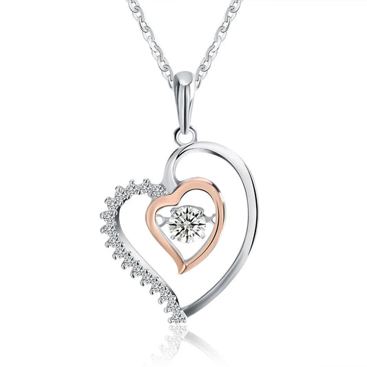 Simple Style Classic Style Heart Shape Sterling Silver Polishing Plating Inlay Zircon White Gold Plated Pendant Necklace