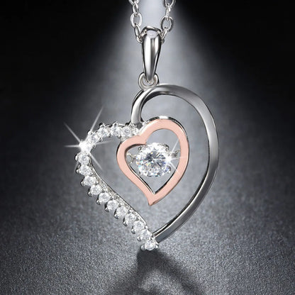 Simple Style Classic Style Heart Shape Sterling Silver Polishing Plating Inlay Zircon White Gold Plated Pendant Necklace