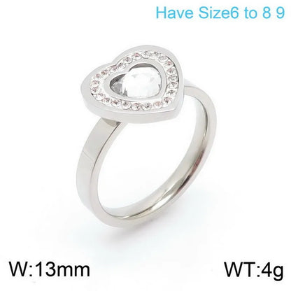 Wholesale Jewelry Simple Style Classic Style Heart Shape Titanium Steel Rhinestones 18K Gold Plated Inlay Rings