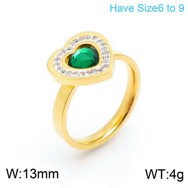 Wholesale Jewelry Simple Style Classic Style Heart Shape Titanium Steel Rhinestones 18K Gold Plated Inlay Rings