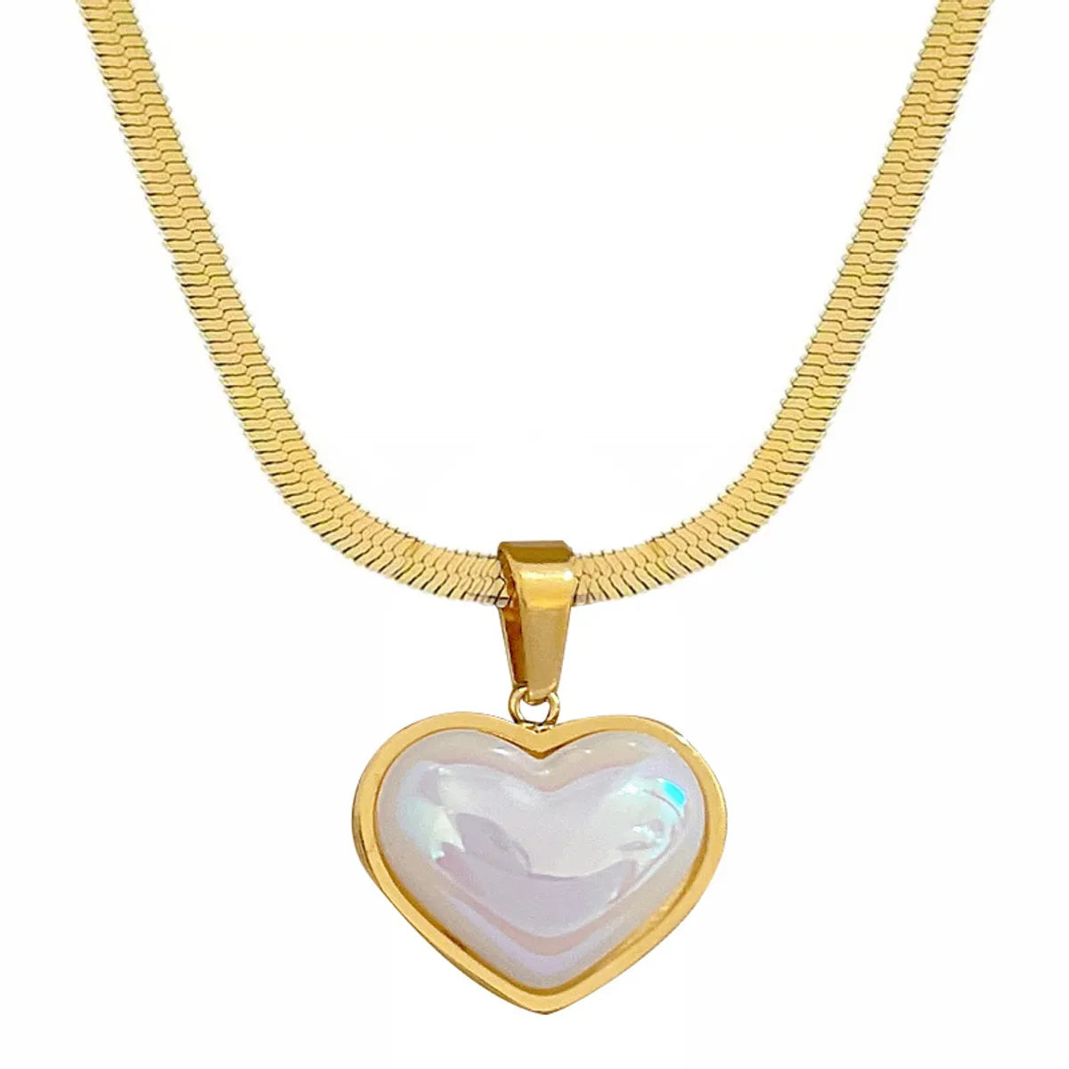 Simple Style Classic Style Heart Shape Titanium Steel Inlay Shell Pendant Necklace